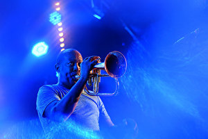 Trumpeter Ted Wilson (USA) performing at the Koktebel Jazz Party